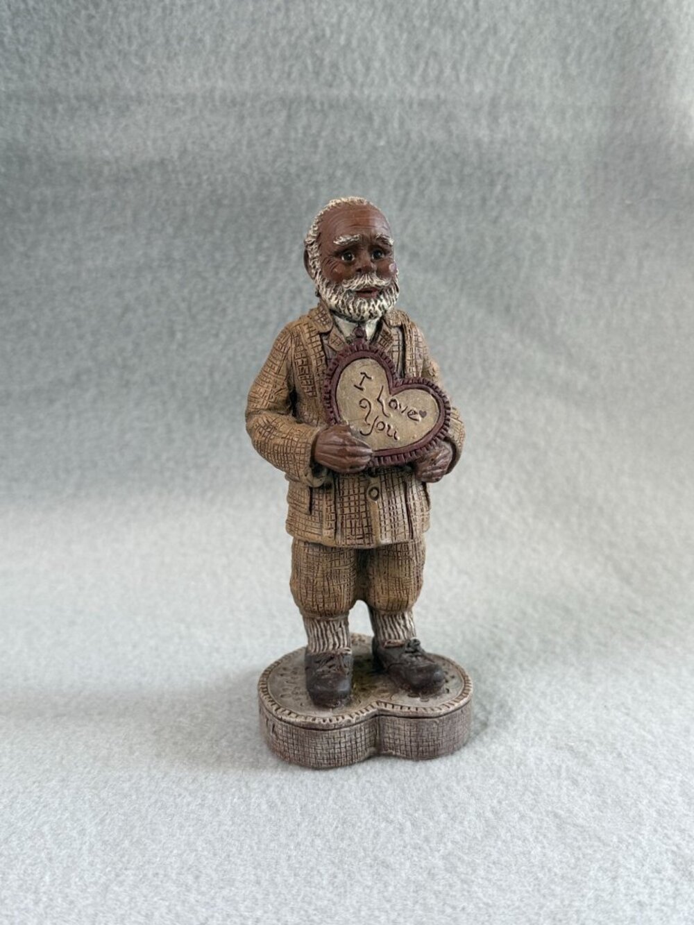 Vintage Valentine Figurine Man Holding "I Love You" Heart Plaque 5.04" Tall